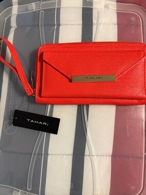 Tahari Bright Red Envelope Wristlet Clutch